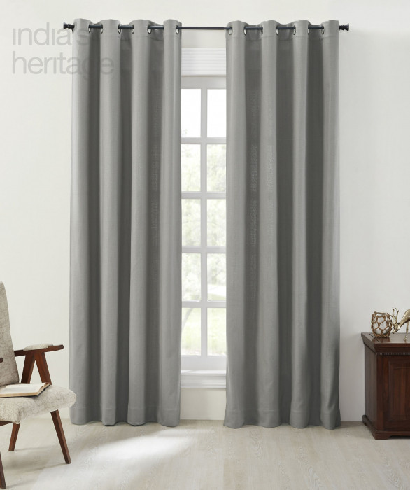 Basket Weave Grommet Curtain in Grey by Ellora Casa by India's Heritage