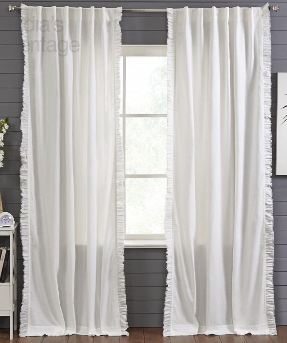 Bohemian Frayed Linen Curtain in White by Ellora Casa by India's Heritage
