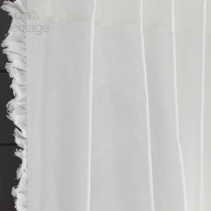 Bohemian Frayed Linen Curtain in White by Ellora Casa by India's Heritage