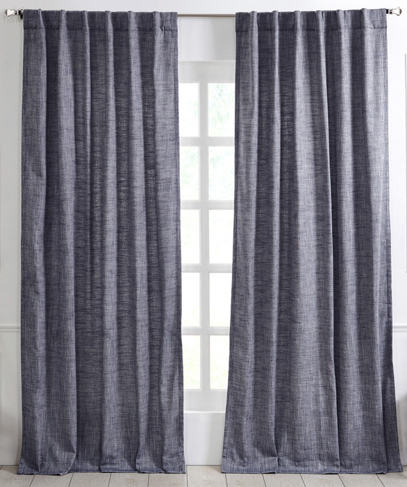 Classic Faux Silk Curtain in Navy by Ellora Casa by India's Heritage