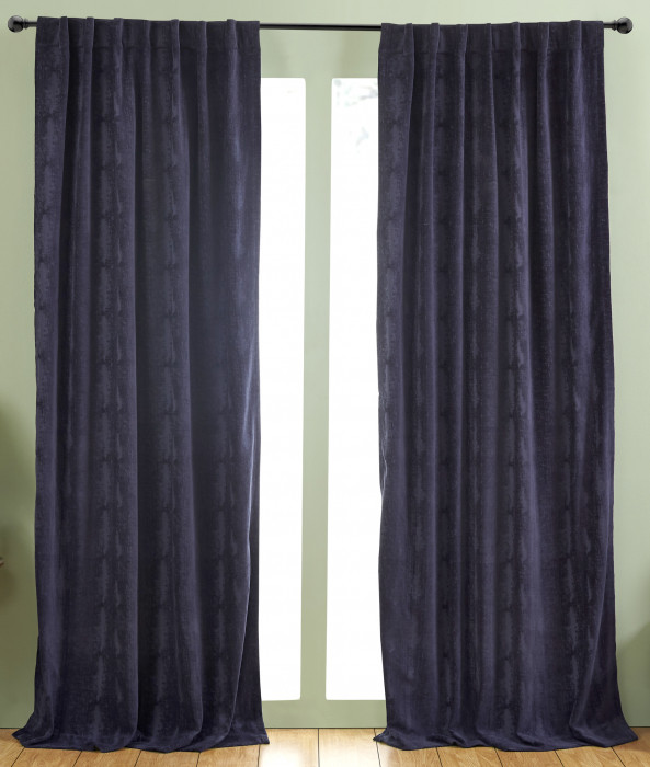 Distressed Velvet Curtain Navy by Ellora Casa by India's Heritage