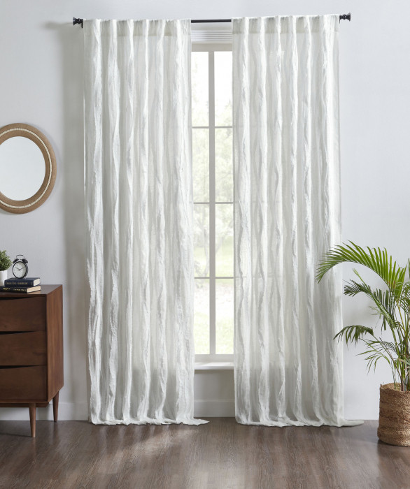 Fraying Linen Textured Sheer Curtain in White by Ellora Casa by India's Heritage