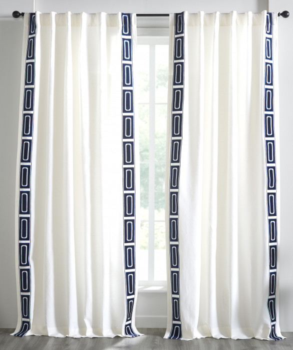 Hadlee Linen Embroidery Curtain Ivory Navy by Ellora Casa by India's Heritage