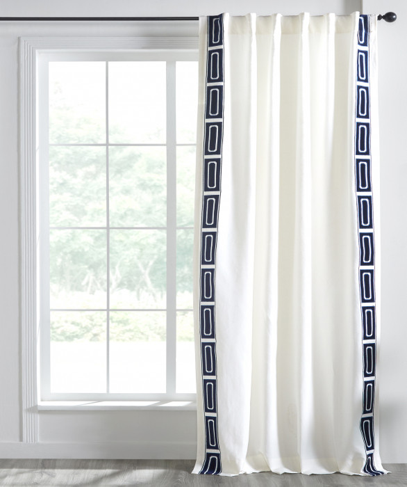 Hadlee Linen Embroidery Curtain Ivory Navy by Ellora Casa by India's Heritage