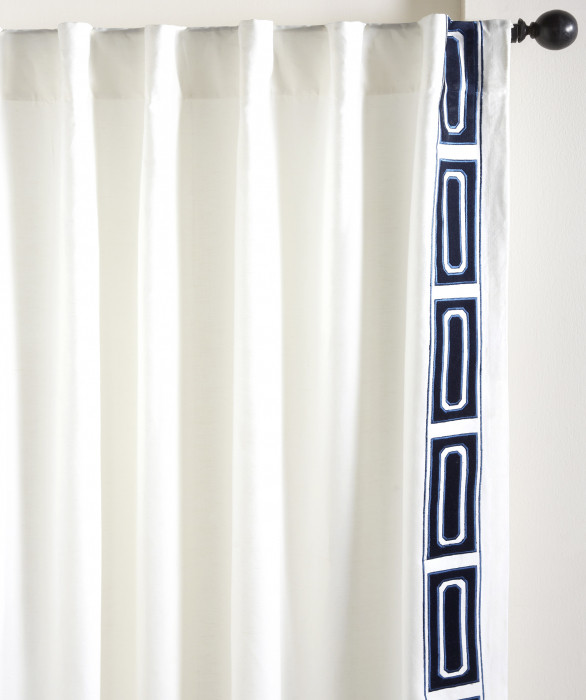 Hadlee Linen Embroidery Curtain Ivory Navy by Ellora Casa by India's Heritage