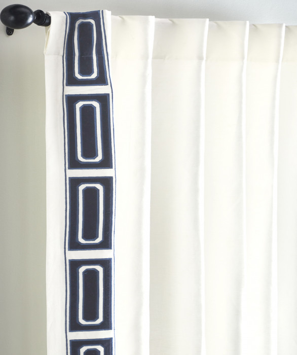 Hadlee Linen Embroidery Curtain Ivory Navy by Ellora Casa by India's Heritage
