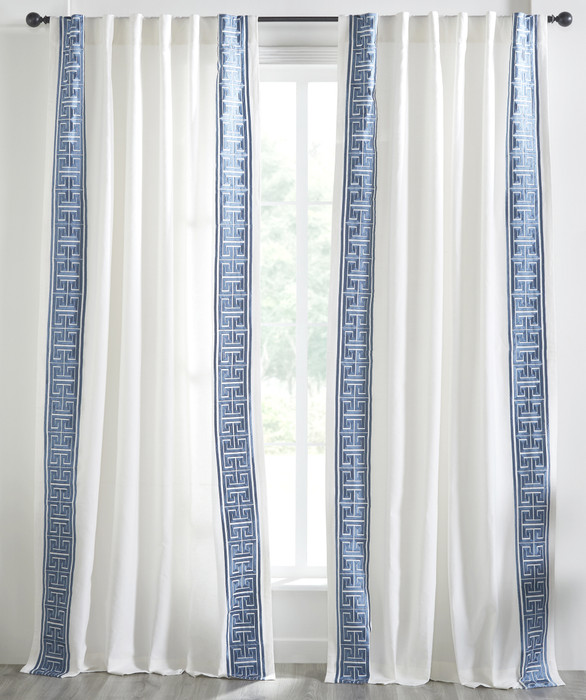 Hallmark Linen Embroidery Curtain Ivory Navy by Ellora Casa by India's Heritage