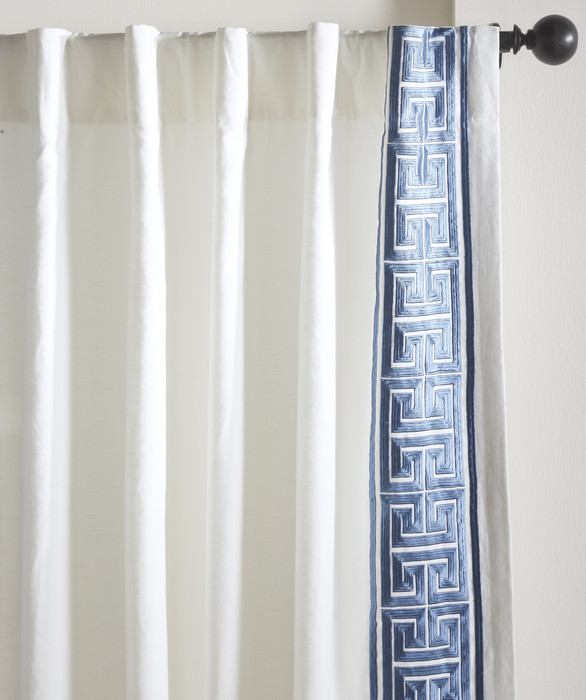 Hallmark Linen Embroidery Curtain Ivory Navy by Ellora Casa by India's Heritage