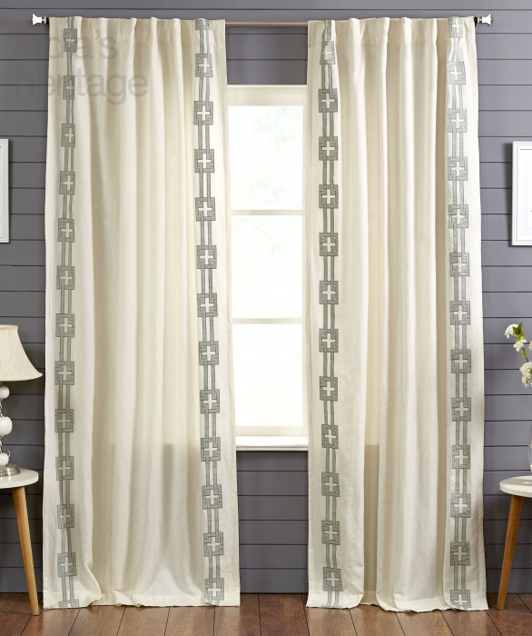 Hannah Geometric Border Curtain in Vanilla Mosaic by India's Heritage
