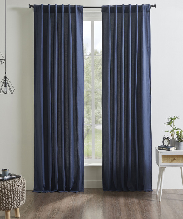 Kendall Linen Cotton Curtain in Navy Blue by Ellora Casa by India's Heritage
