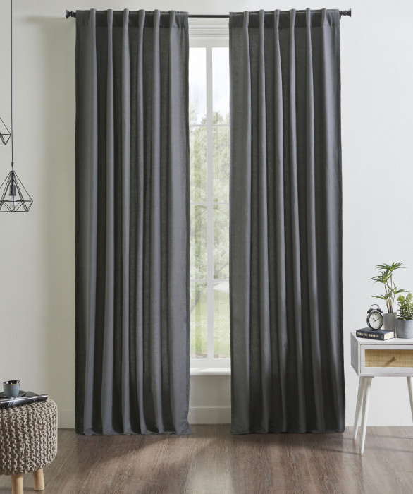 Kendall Linen Cotton Curtain in Pewter by Ellora Casa by India's Heritage