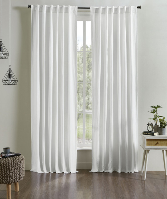 Kendall Linen Cotton Curtain in White by Ellora Casa by India's Heritage