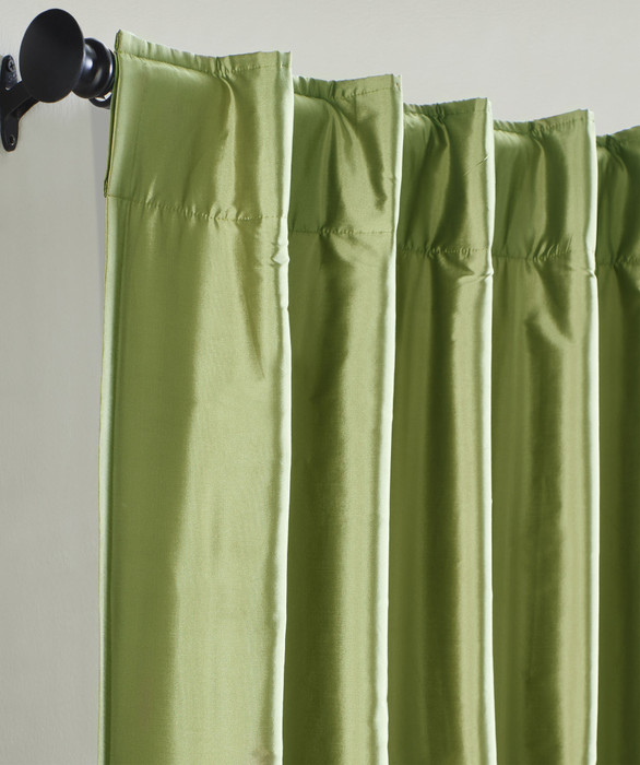 Valencia Faux Silk Taffeta Curtain in Leaf Green by Ellora Casa by India's Heritage