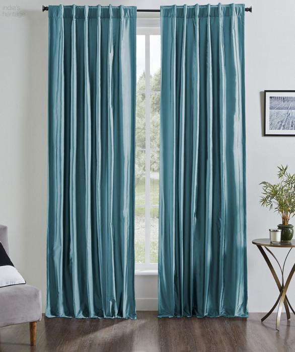 Valencia Faux Silk Taffeta Curtain in Seafoam Blue by Ellora Casa by India's Heritage