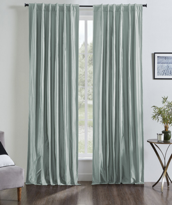 Valencia Faux Silk Taffeta Curtain in Smokey Blue by India's Heritage Valencia Faux Silk Taffeta Curtain in Smokey Blue by India's Heritage