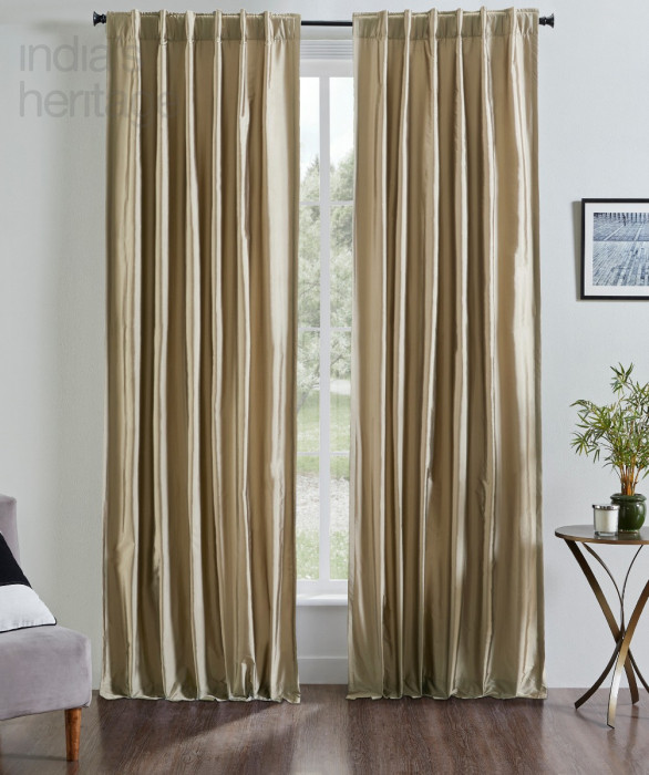 Valencia Faux Silk Taffeta Curtain in Taupe by Ellora Casa by India's Heritage