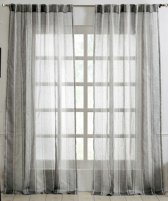Lurex Linen Striped Sheer in Grey by Ellora Casa by India's Heritage