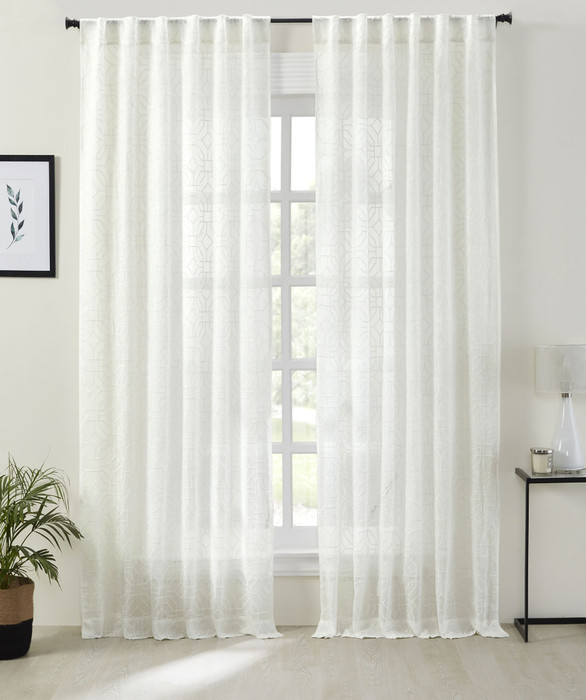 Illusion Embroidered Linen Sheer in White by Ellora Casa by India's Heritage