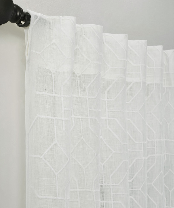 Illusion Embroidered Linen Sheer in White by Ellora Casa by India's Heritage