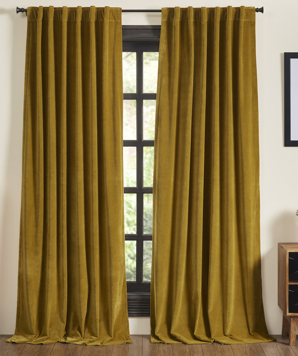 Stella Plush Cotton Velvet Curtain in Chartreuse Green by Ellora Casa by India's Heritage