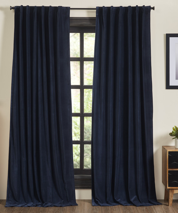 Stella Plush Cotton Velvet Curtain in Navy by Ellora Casa by India's Heritage