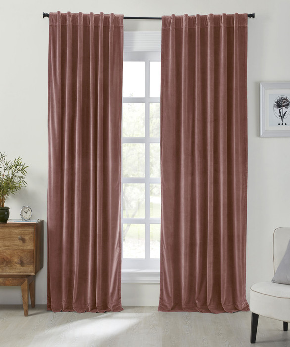 Stella Plush Cotton Velvet Curtain in Rosewood by Ellora Casa by India's Heritage