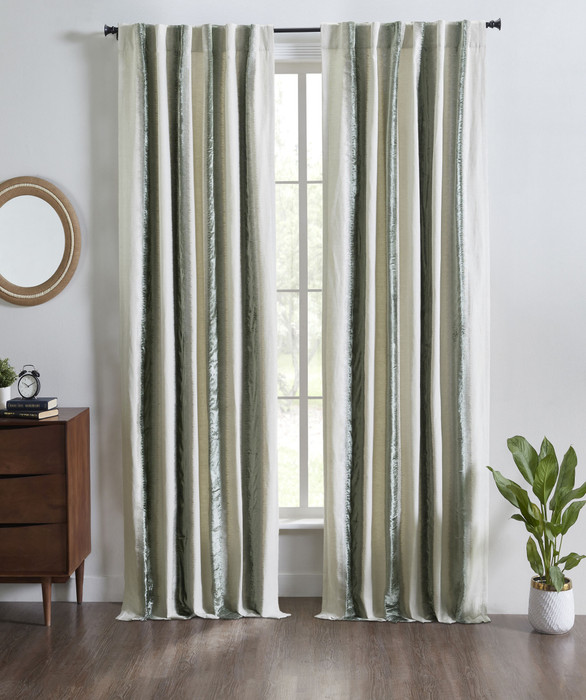 Royalty Linen Velvet Striped Curtain in Surfspa by Ellora Casa by India's Heritage