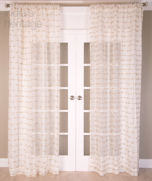 Sandy Knot Sheer with Jute Knots Curtain in White by Ellora Casa by India's Heritage