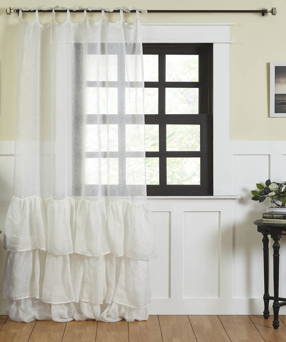 Sheer Pure Linen Frill Curtain in Ivory by India's Heritage