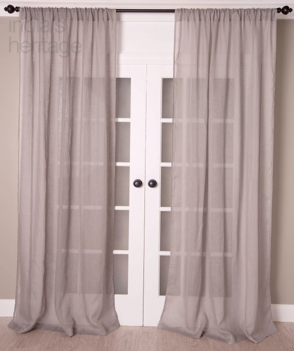 Superior Linen Sheer Curtain in Asphalt Grey by Ellora Casa by India's Heritage