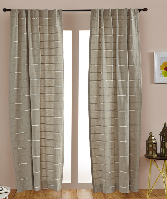 Westwood Linen Cotton Applique Curtain in Natural by Ellora Casa by India's Heritage
