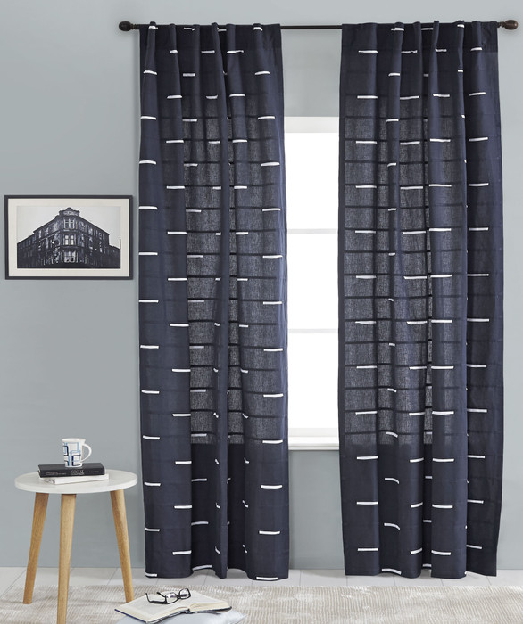 Westwood Linen Cotton Applique Curtain in Navy by Ellora Casa by India's Heritage