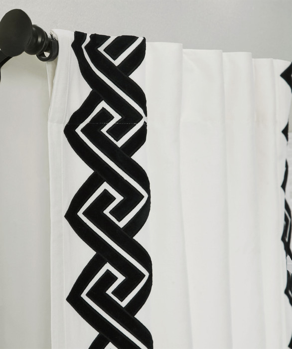 Windsor Velvet Bordered Curtain in White Black by Ellora Casa by India's Heritage