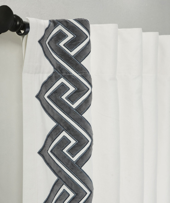Windsor Velvet Bordered Curtain in White Grey by India's Heritage
