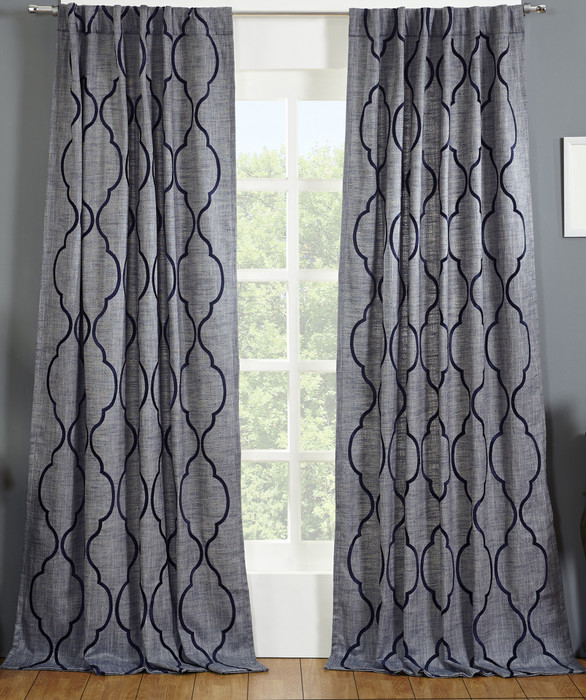 Cordoba Textured Linen Curtain in Navy by Ellora Casa by India's Heritage