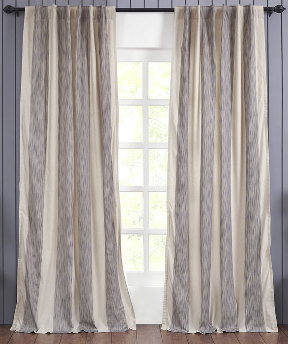 Hampton Cotton Stripes Curtain in Navy by Ellora Casa by India's Heritage