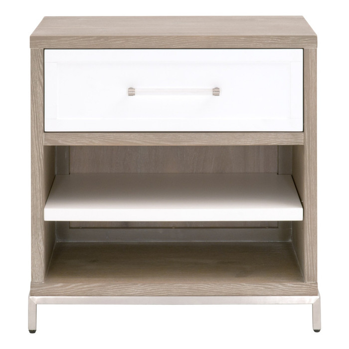Essentials For Living - Wrenn 1-Drawer Nightstand Natural Gray Acacia, Matte White, Brushed Stainless Steel