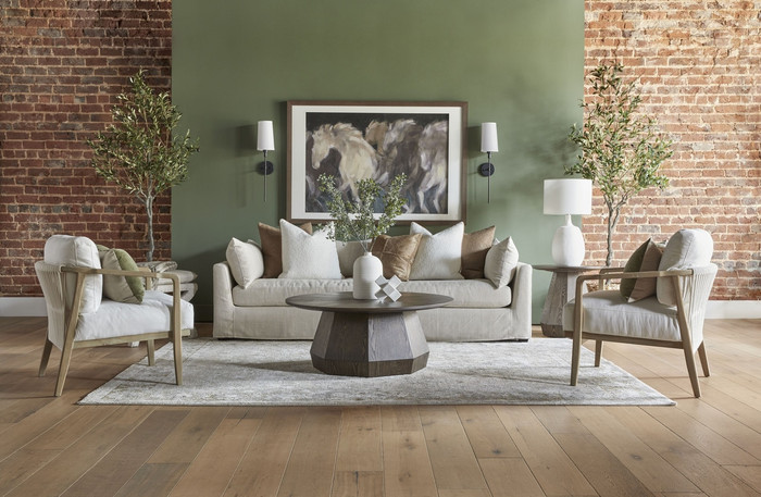 Essentials For Living Gaston Ottoman in Performance Bisque French Linen