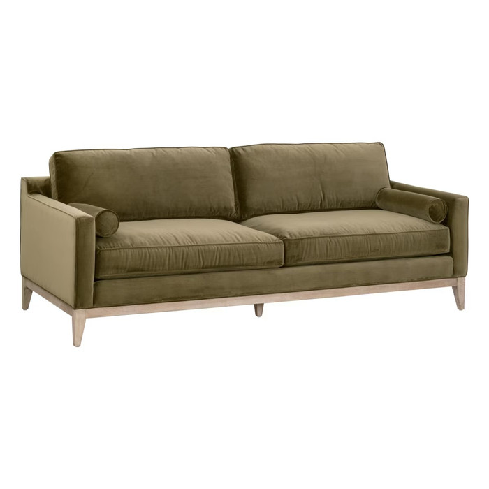 Essentials For Living - Parker 86' Post Modern Sofa in Olive Velvet, Natural Gray Oak