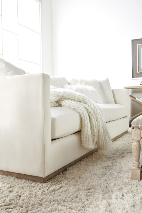 Essentials For Living - Siena 96' Plinth Base Sofa in LiveSmart Machale Ivory, Natural Gray Oak