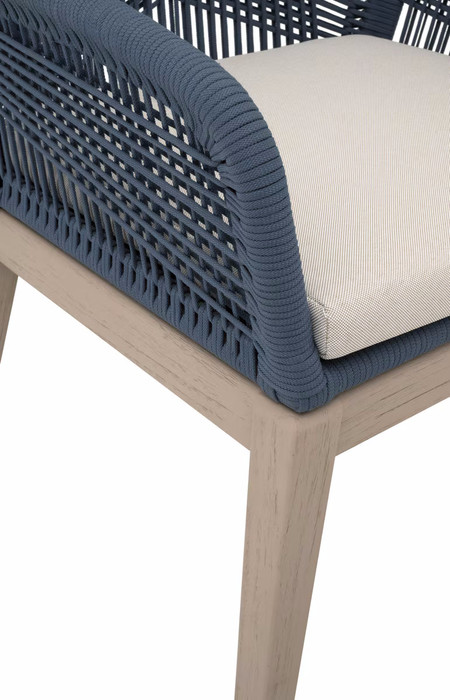Essentials For Living - Loom Outdoor Arm Chair in Steel Blue Flat Rope, Performance Stone, Washed Ever Teak (Set of 2)