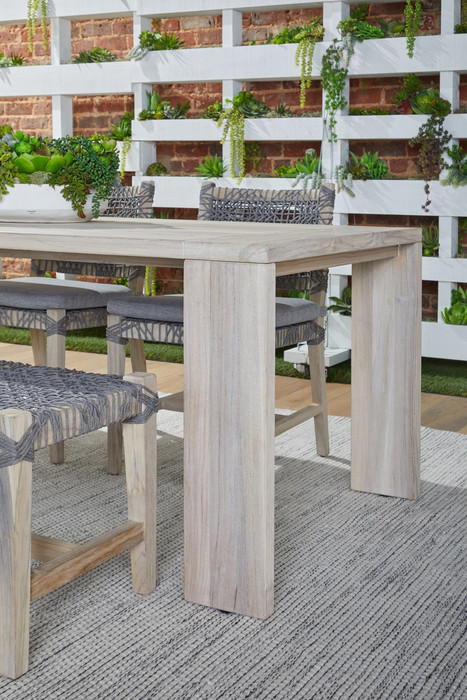 Essentials For Living Costa Outdoor Dining Chair in Oat Flat Rope, Performance Ecru Weave, Washed Ever Teak (Set of 2)