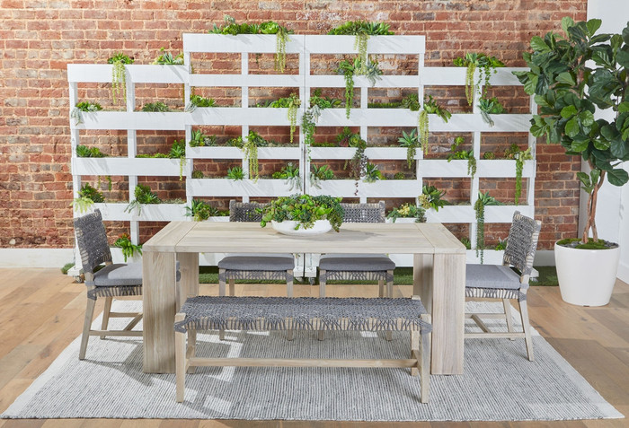 Essentials For Living Costa Outdoor Dining Chair in Oat Flat Rope, Performance Ecru Weave, Washed Ever Teak (Set of 2)