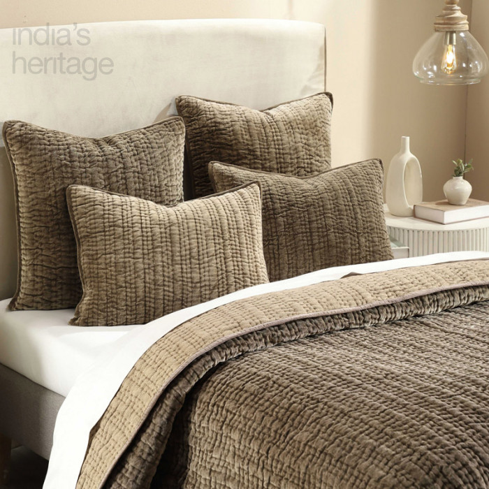 Ellora Casa by India's Heritage Empire Velvet Quilt in Coffee Bean