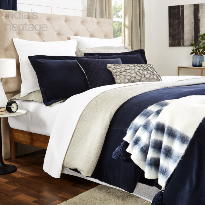 Ellora Casa by India's Heritage Stella Velvet Duvet Cover in Navy