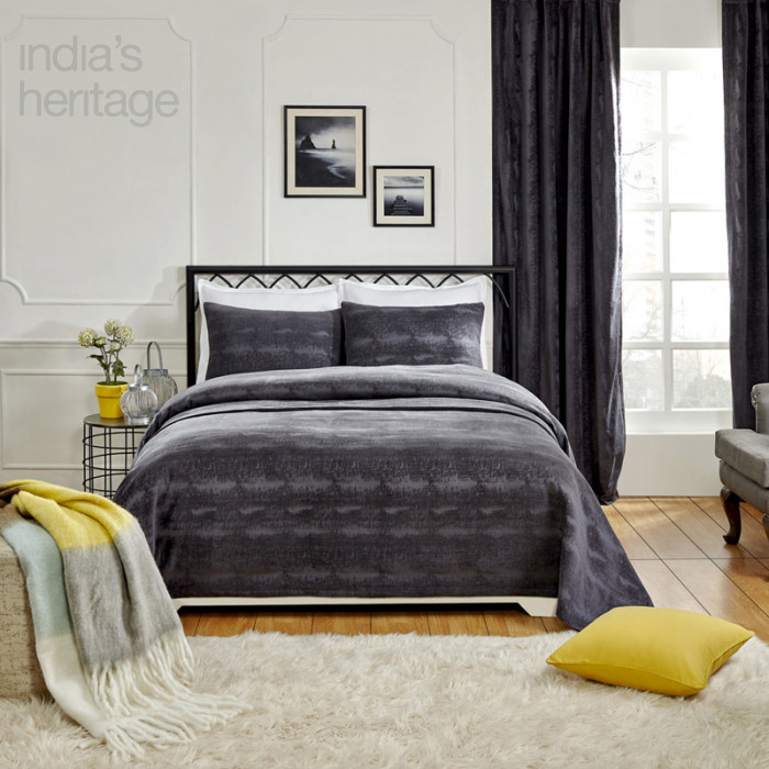 Ellora Casa by India's Heritage Distressed Velvet Coverlet in Black