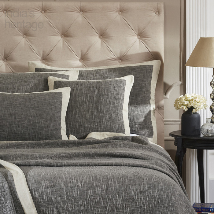 Ellora Casa by India's Heritage Montreal Coverlet in Caviar Grey