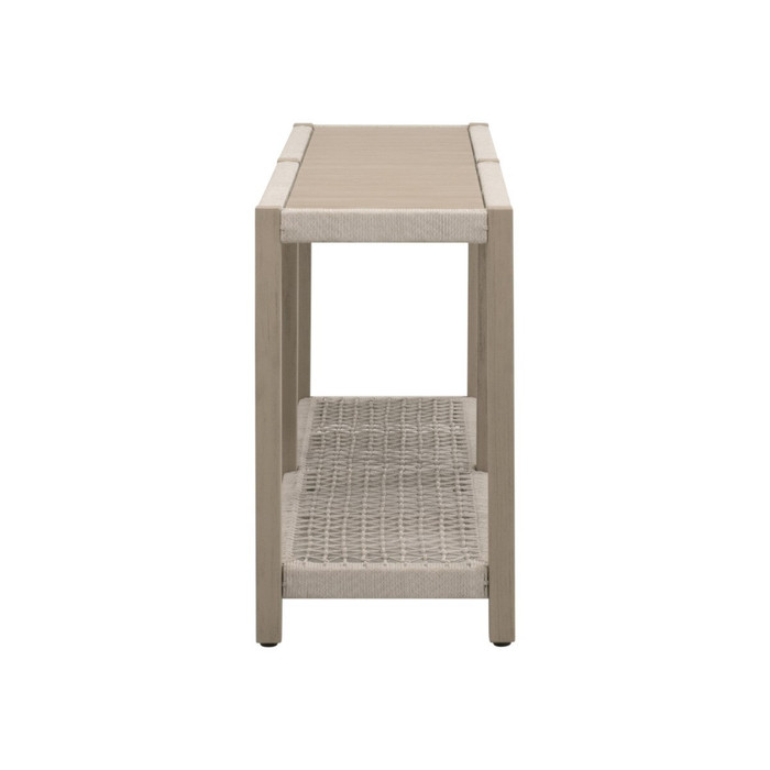 Essentials For Living - Wrap Outdoor Console Table in Oat Flat Rope, Washed Ever Teak