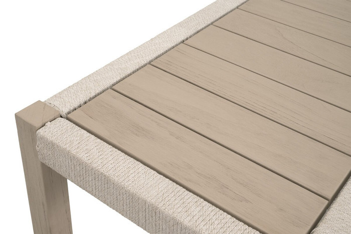 Essentials For Living - Wrap Outdoor Console Table in Oat Flat Rope, Washed Ever Teak