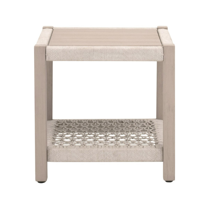 Essentials For Living - Wrap Outdoor End Table in Oat Flat Rope, Washed Ever Teak